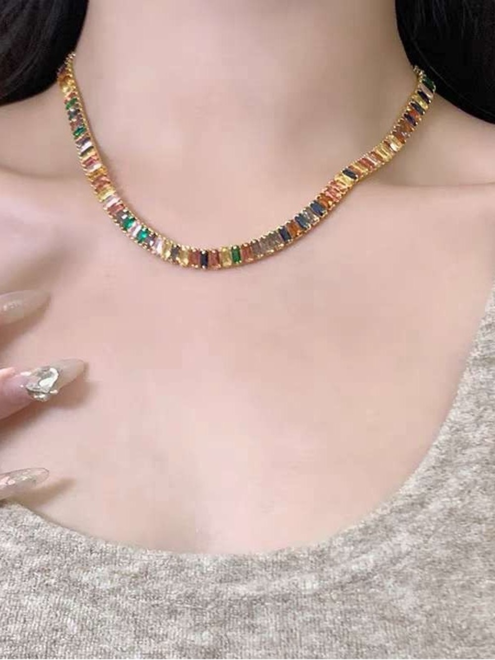 Gold Multicolor Baguette Choker Necklace - Stylish Women’s Jewelry